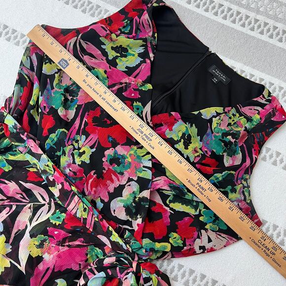 Tahari Plus Size 16W Sleeveless Floral Wrap Dress Ruffle Tiered Hem Bright Fun - Picture 7 of 11